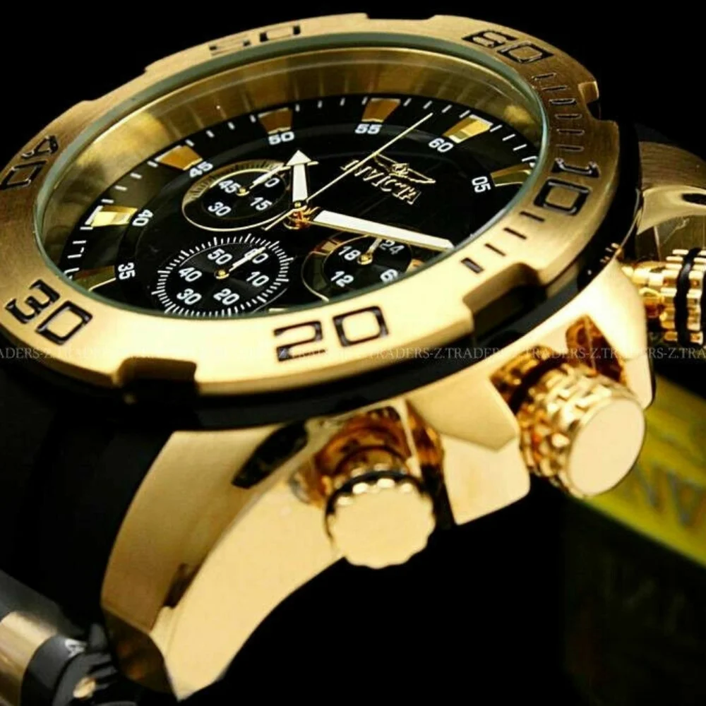 NEW NIB Invicta Pro Diver‎ Mens Model 22340 Men's Watch Quartz 18k Gold 300 Feet